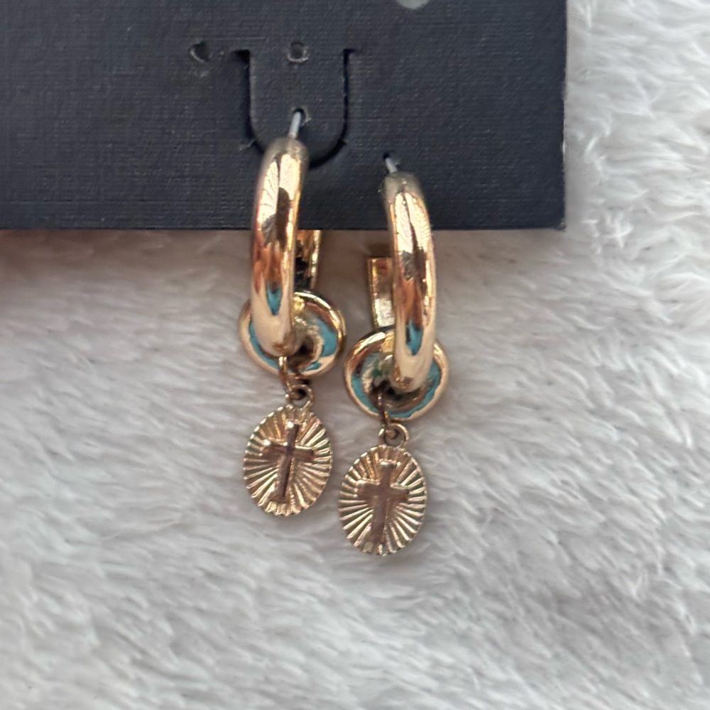 Radiant Gold Hoop Earrings with Sunburst Charm